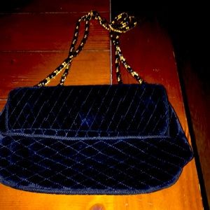 Talbots Black Velvet Quilted  Black/Gold Chain Bag